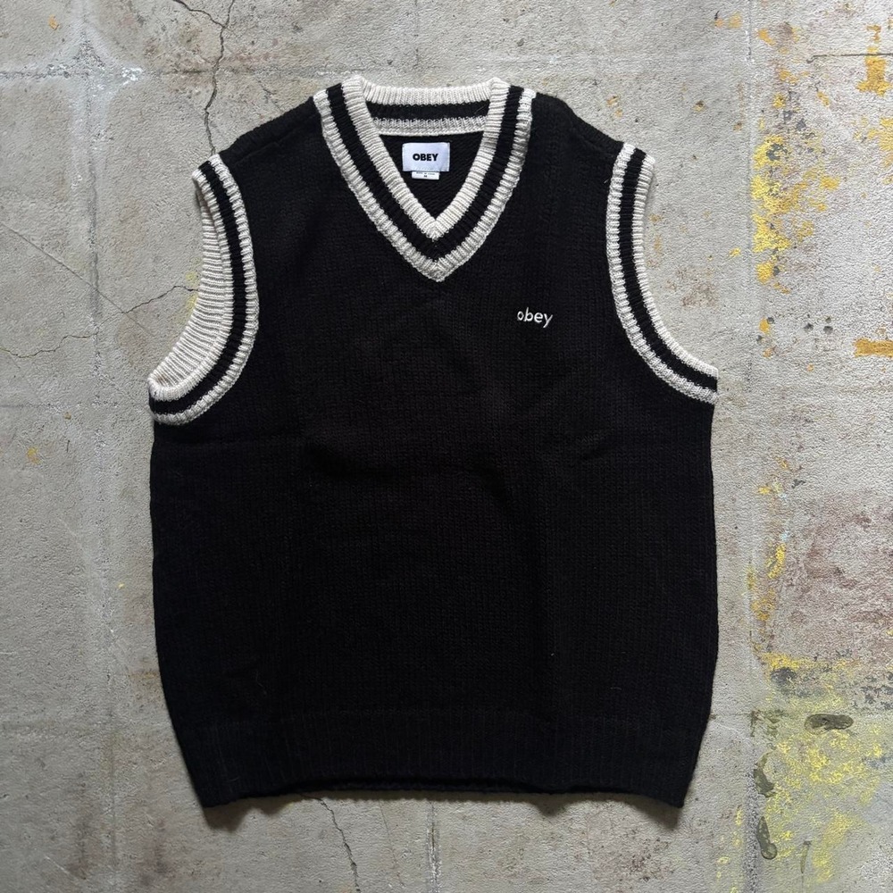 Vintage Obey Black & Cream Knit Sweater Vest – Size M